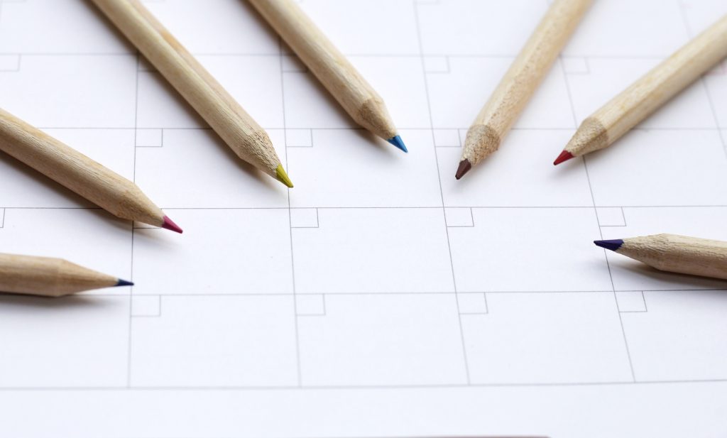 Calendar with pencils. Planning concept