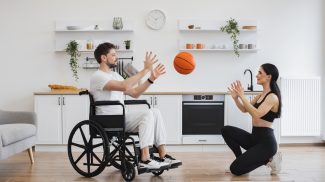 Senior male patient undergoing rehabilitation after illness or injury.