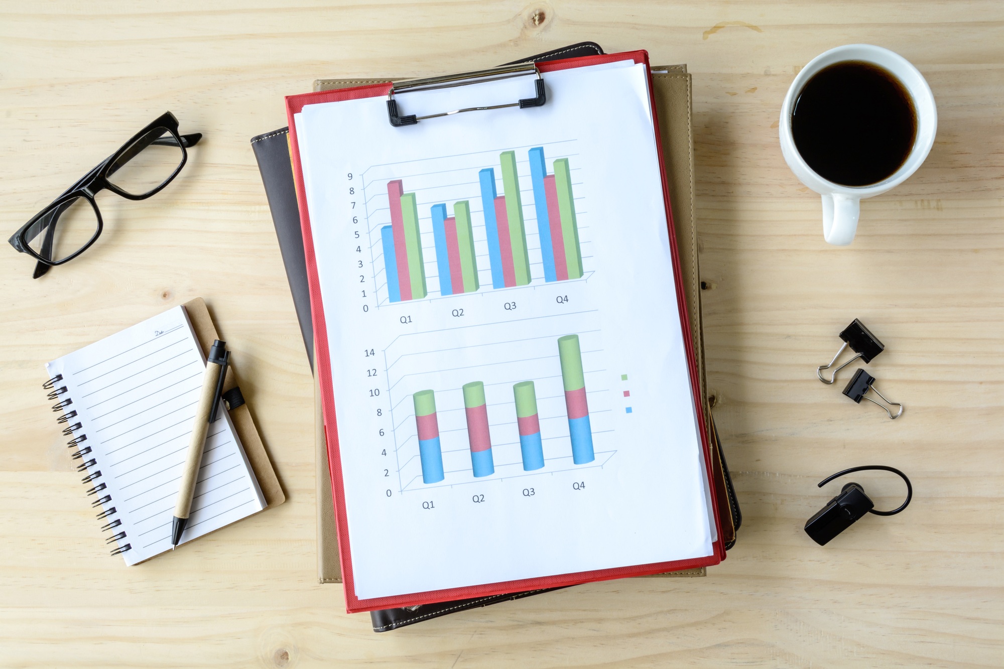 Desk office business financial Graph analysis with laptop